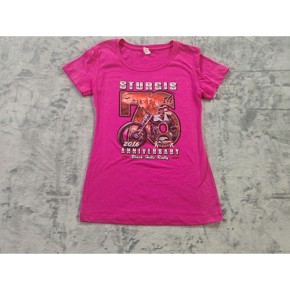 Next Level Sturgis 76th Anniversary 2016 Black Hills Rally Pink Graphic Tee S
